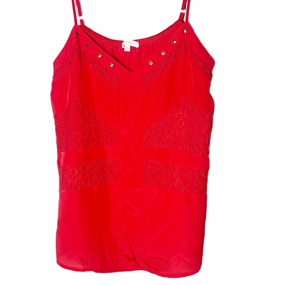 Margo & Sebastian red lace studded camisole y2k romantic tank top size Large